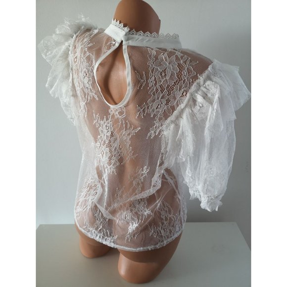 new 2-pc Ruffle Lace Blouse Top white L - Picture 10 of 10